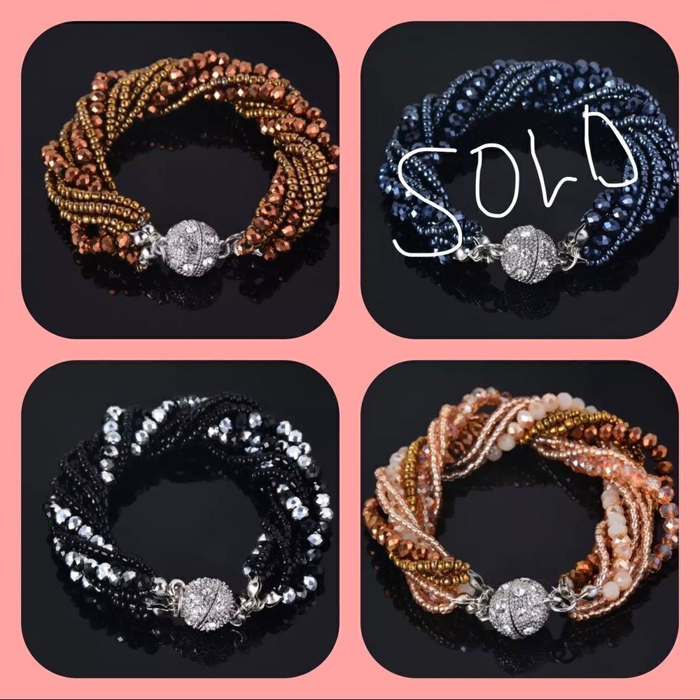 FASHION BROWN MULTILAYER CRYSTAL BEADS BRACELET WITH MAGNETIC CLOSURE